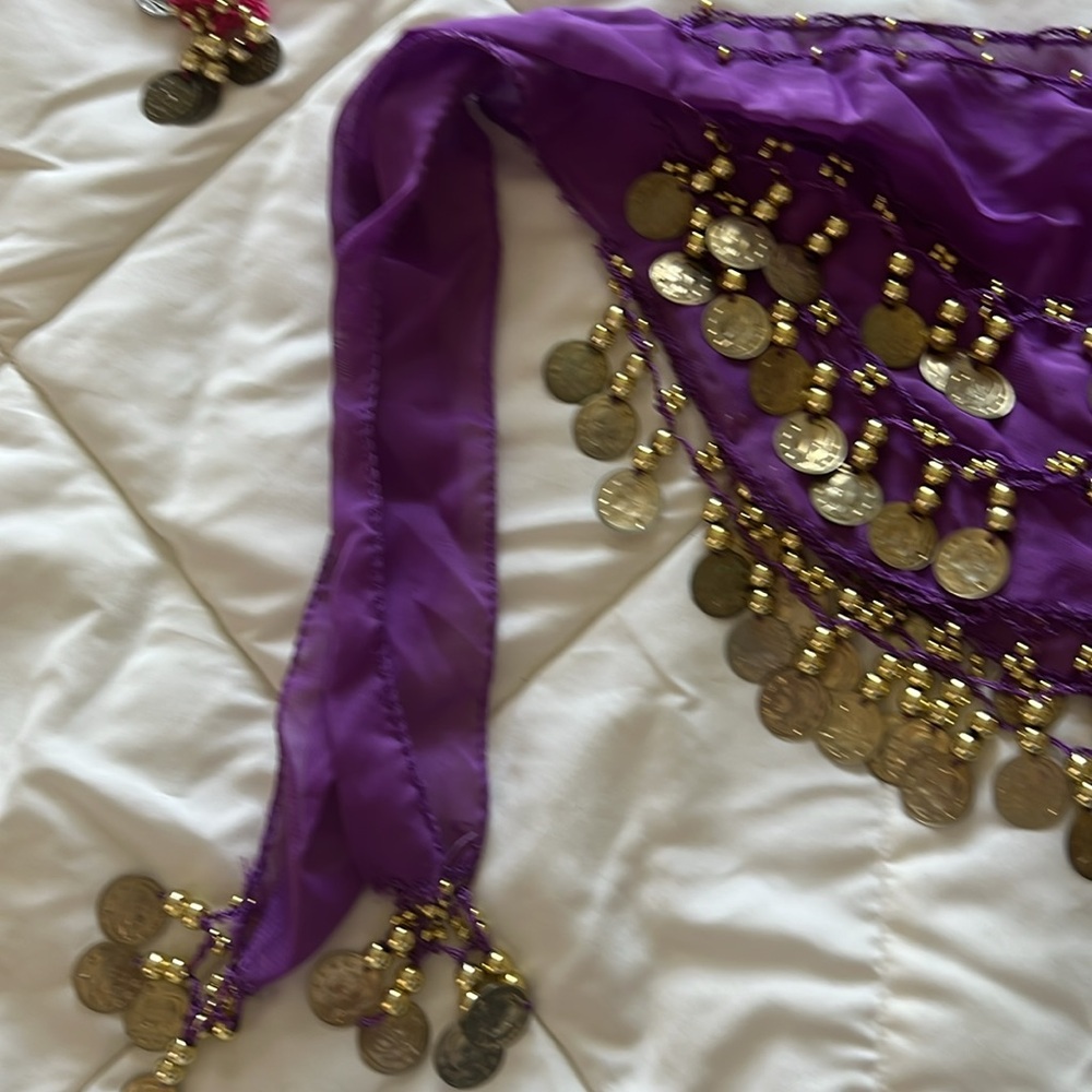 Colorful set of 4 Belly Dance Hip Scarves with Coins - Picture 4 of 14